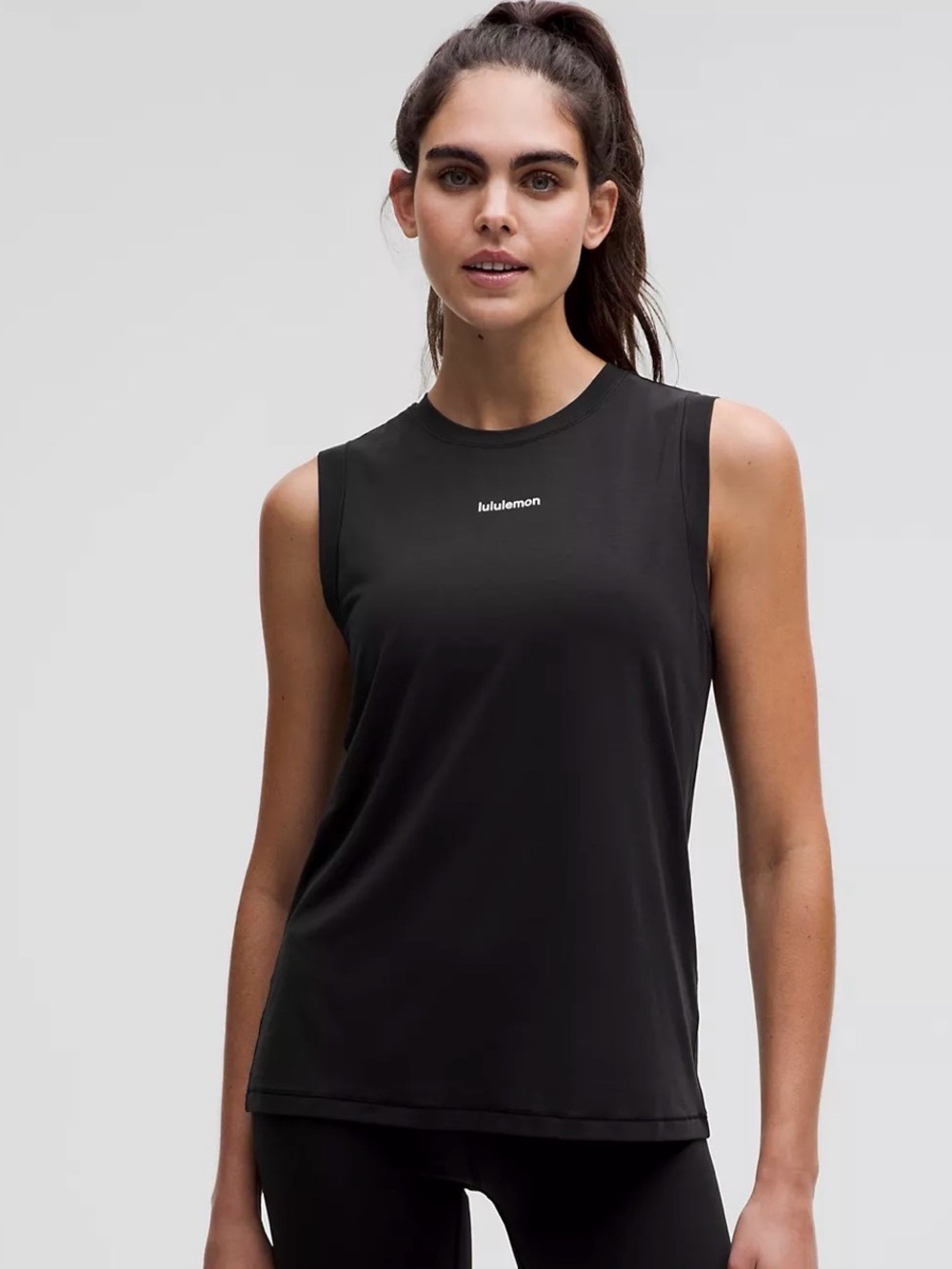 lululemon athletica women’s training muscle tank, long wordmark black 14 NWT